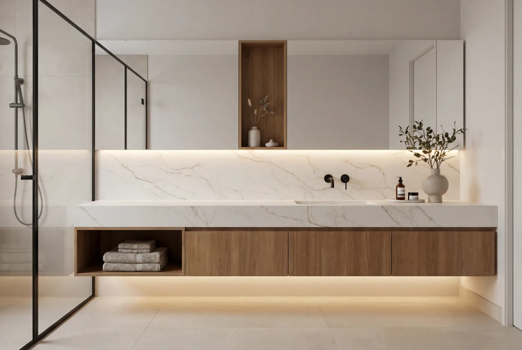 Full marble bathroom renovation with double vanity — Townsville